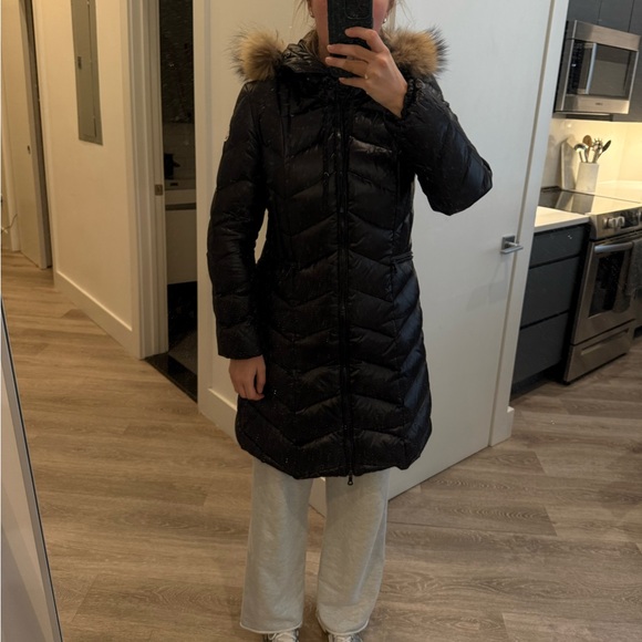 Moncler Black Puffer Coat with Fur Trim